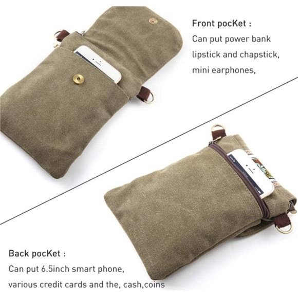 Vintage Embroidered Canvas Small Flip Crossbody Bag Cell Phone Pouch for Women - Picture 4 of 6